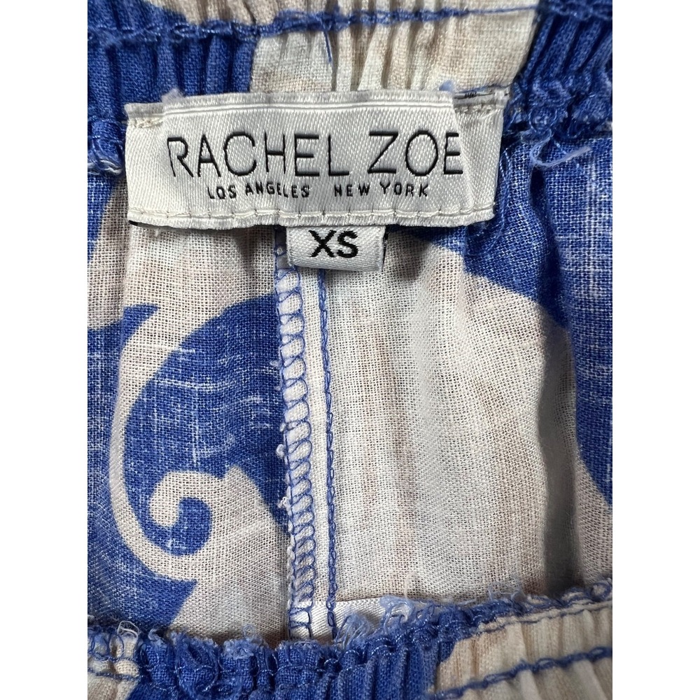 Rachel Zoe Pants Women's XS Wide Leg Linen Blend Crop Blue White Floral Pull On - Picture 3 of 11